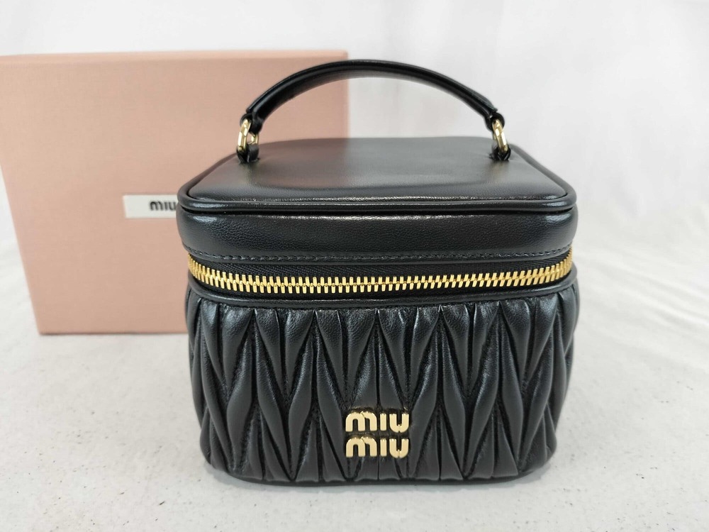 Miu Miu Nappa Matelassé Leather Vanity Case Bag - Black & Gold Box Set NWT